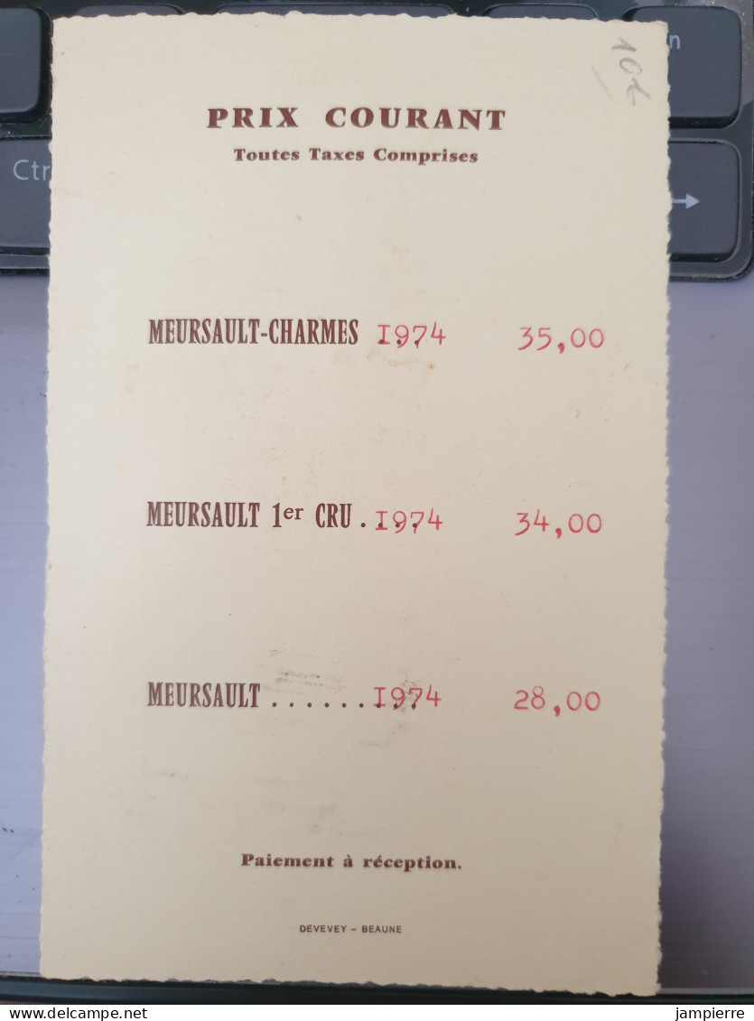 Meursault - Carte De Visite Et Des Prix - Yves Latour, 5 Rue De La Goutte-d'Or - Meursault