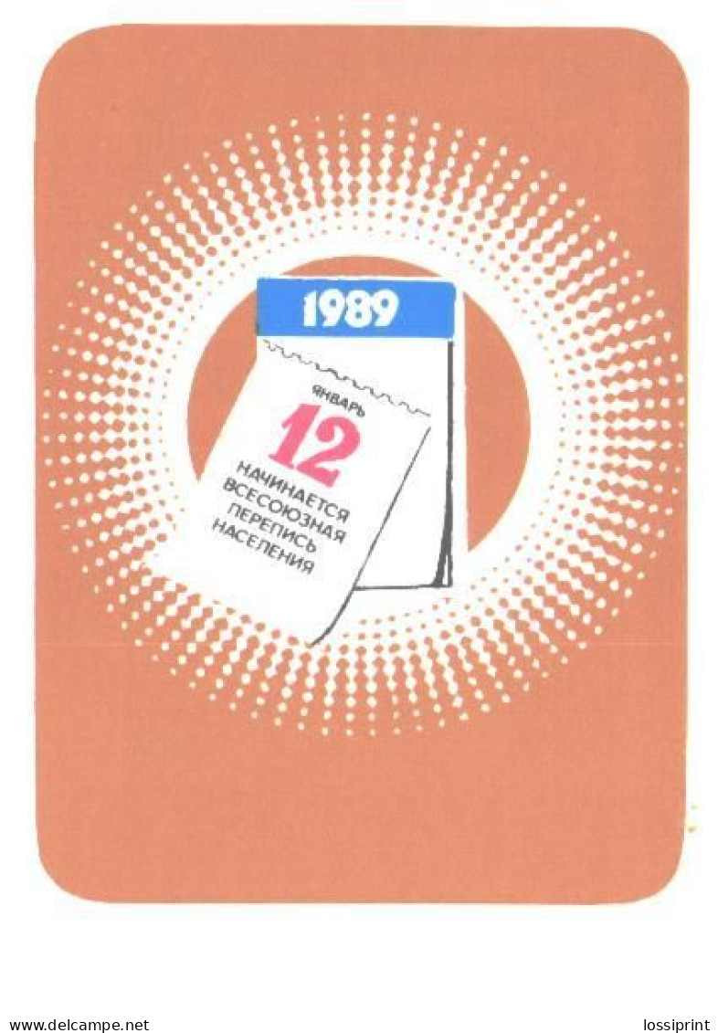 Pocket Calendar, Russia:All-Union Population Census Begins, Brown, 1989 - Small : 1981-90