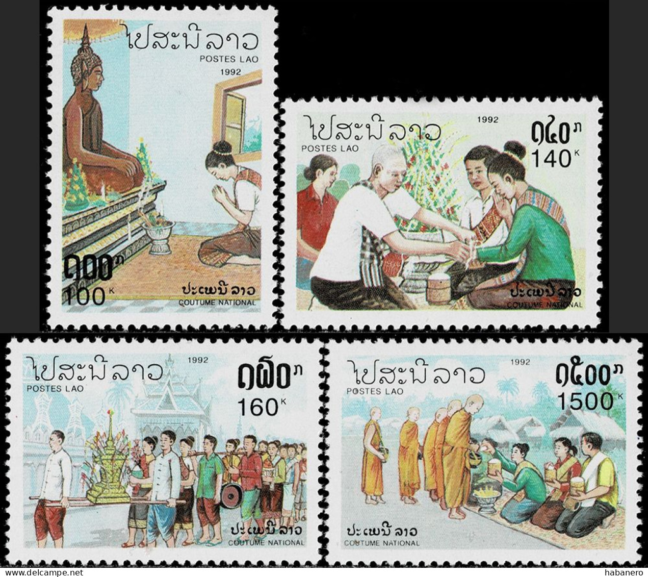 LAOS 1992 Mi 1333-1336 BUDDHISTIC TRADITIONAL VILLAGE LIFE MINT STAMPS ** - Bouddhisme