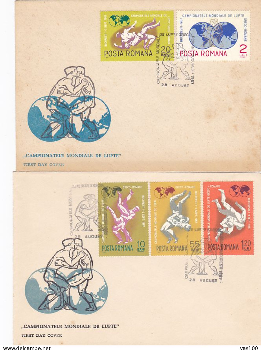 SPORTS, WRESTLING, WORLD CHAMPIONSHIPS, COVER FDC, 2X, 1967, ROMANIA - Wrestling