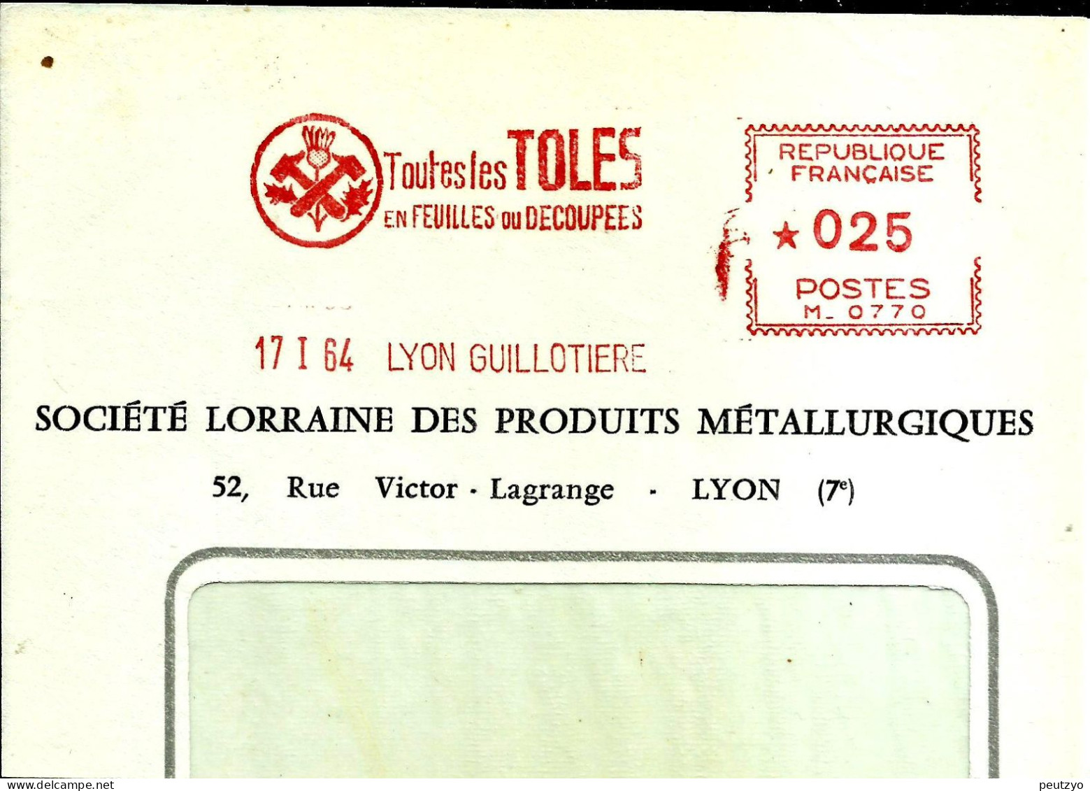 Lettre  EMA Havas M 1964 Toute Les Toles En Feuilles 69 Lyon Ste Lorraine Acier  Marteau Fleur Chardon  A22/48 - Usines & Industries