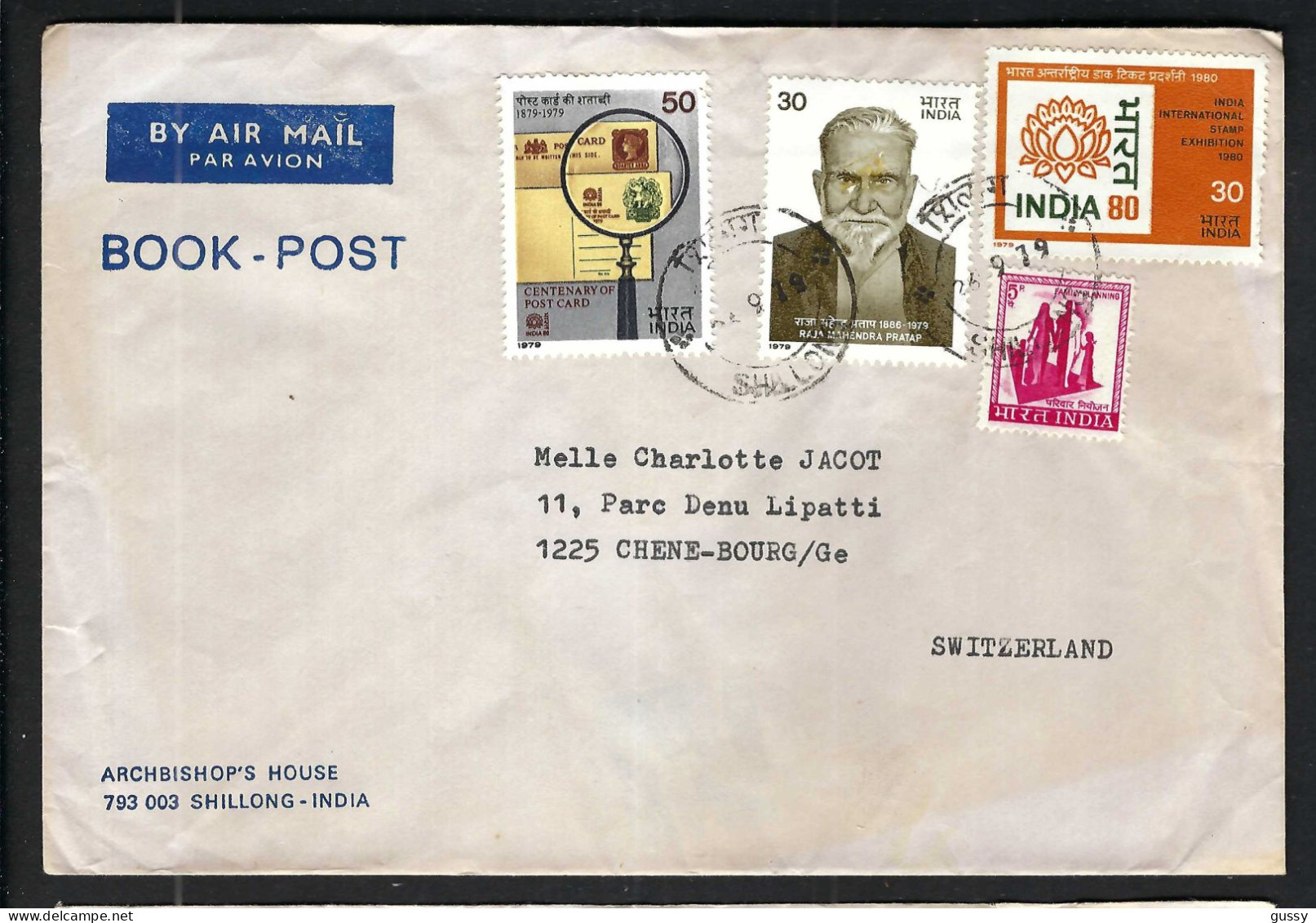 INDE P.A. Ca. 1970-80: LSC De Shillong Pour Lausanne (VD,Suisse) - Poste Aérienne