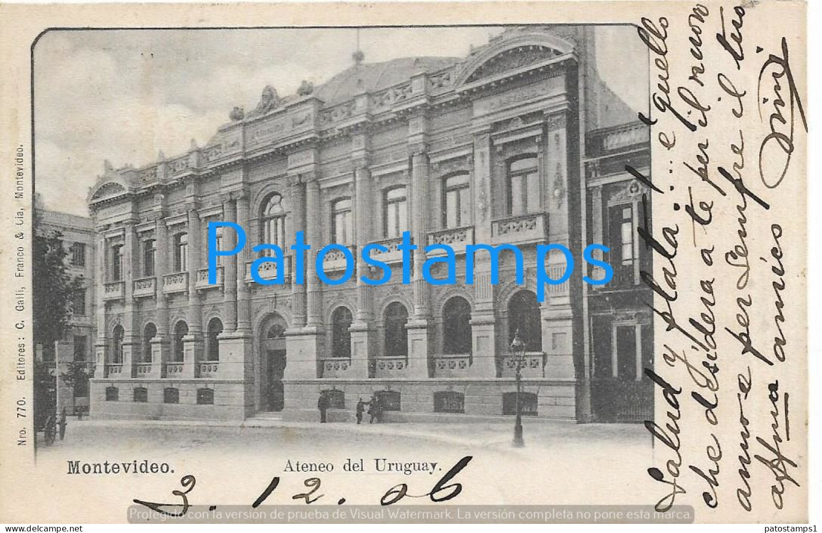 212122 URUGUAY MONTEVIDEO BUILDING ATENEO CIRCULATED TO PERU POSTAL POSTCARD - Uruguay