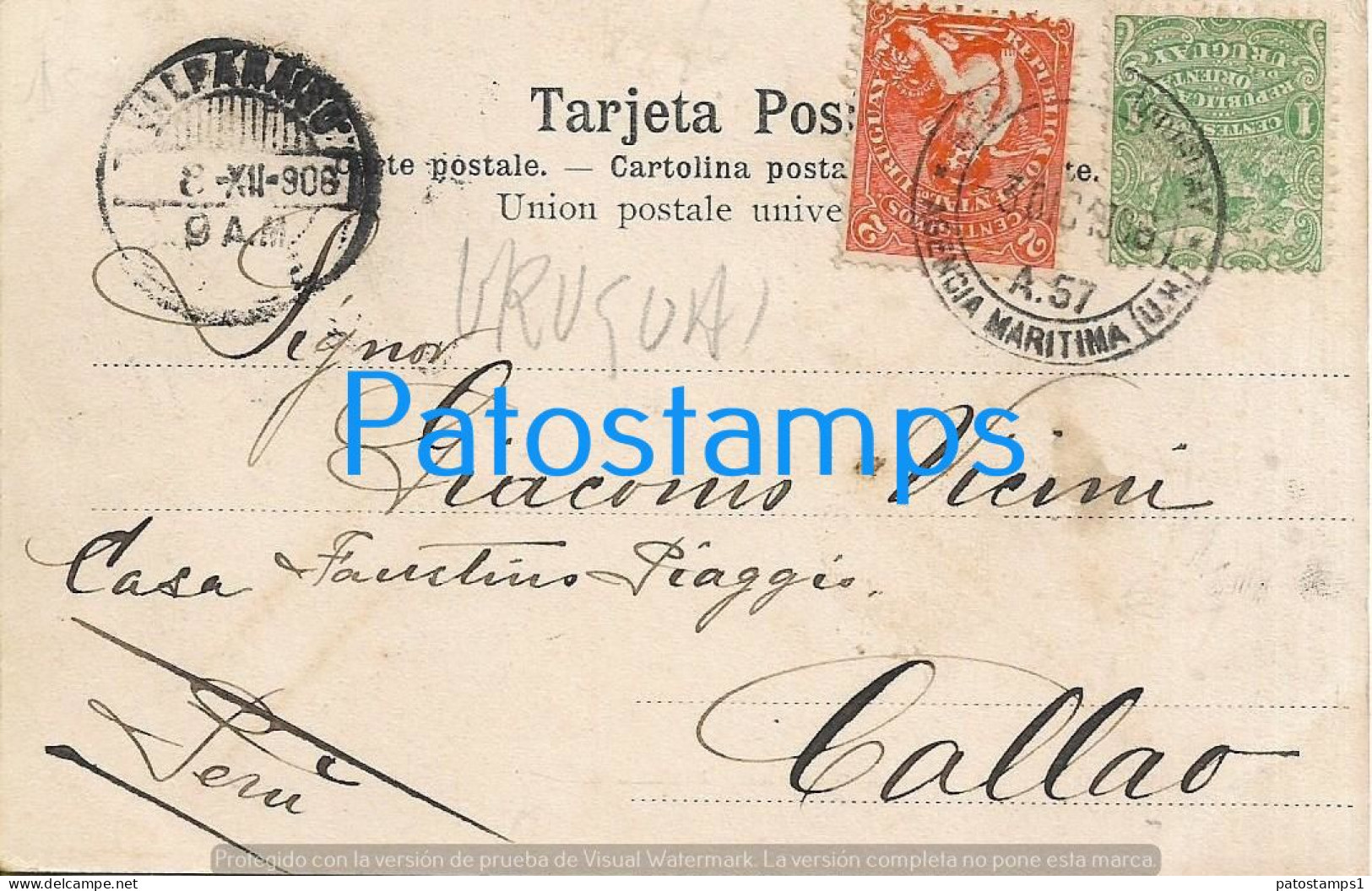 212122 URUGUAY MONTEVIDEO BUILDING ATENEO CIRCULATED TO PERU POSTAL POSTCARD - Uruguay