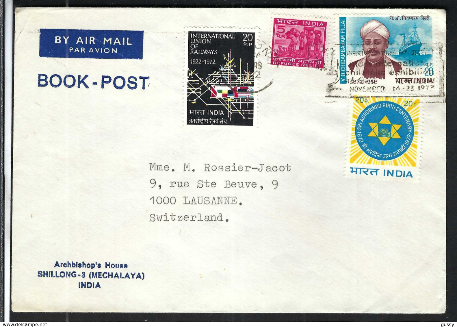 INDE P.A. Ca. 1970-80: LSC De Shillong Pour Lausanne (VD,Suisse) - Corréo Aéreo