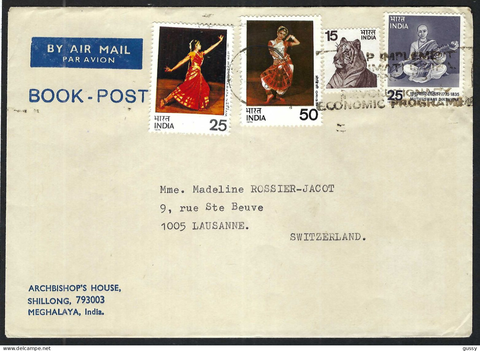 INDE P.A. Ca. 1970-80: LSC De Shillong Pour Lausanne (VD,Suisse) - Poste Aérienne