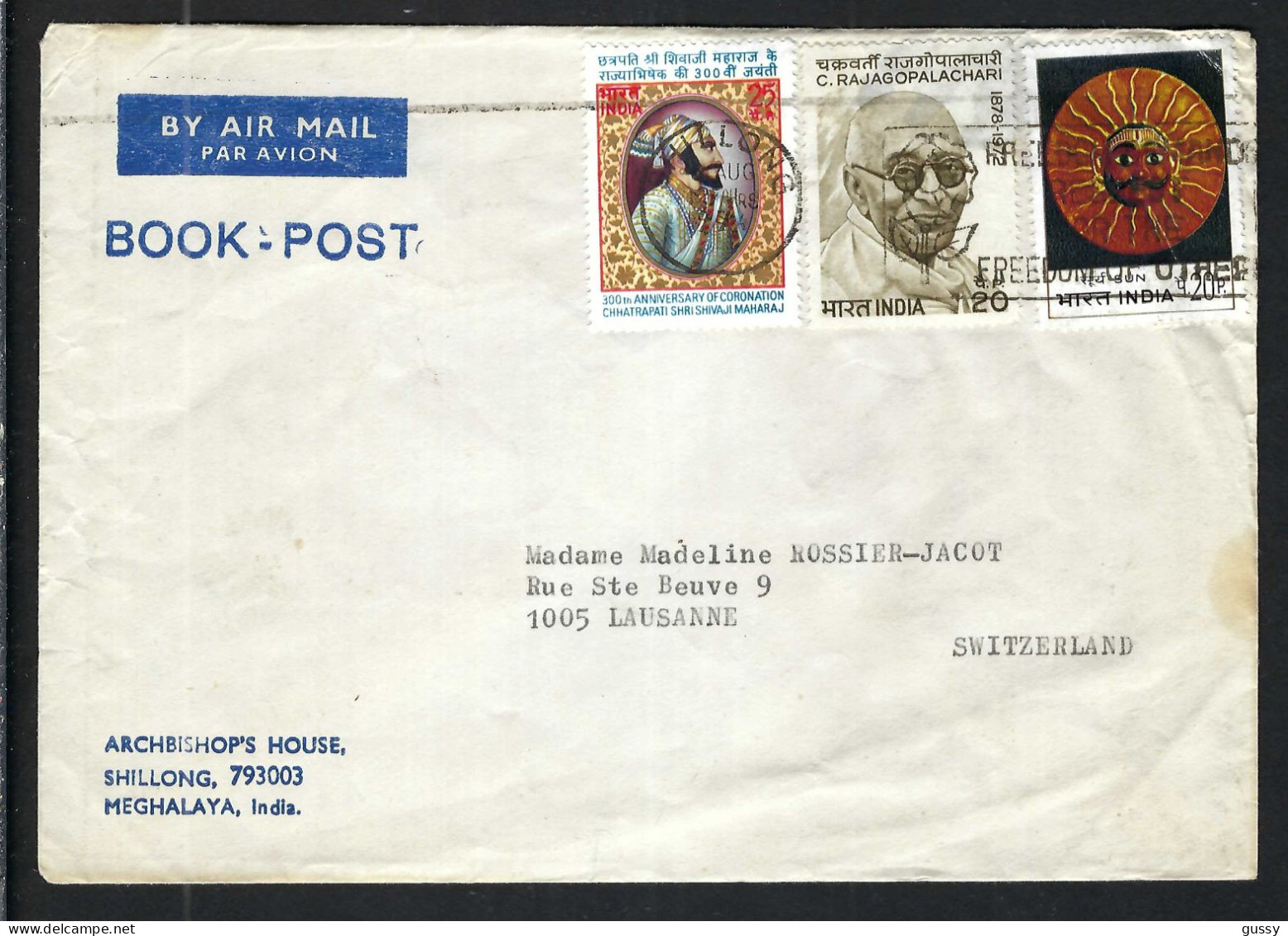 INDE P.A. Ca. 1970-80: LSC De Shillong Pour Lausanne (VD,Suisse) - Poste Aérienne