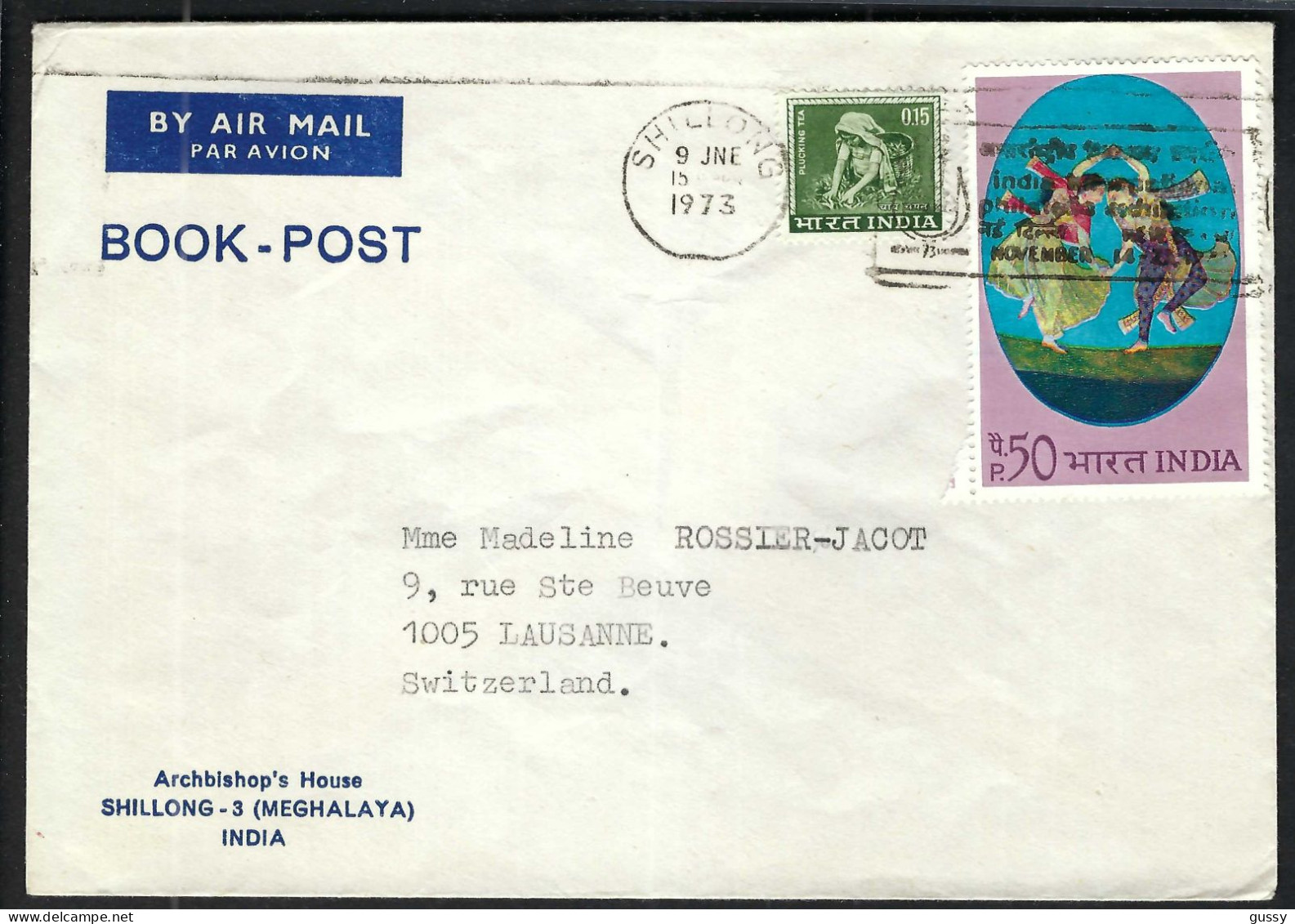 INDE P.A. Ca. 1970-80: LSC De Shillong Pour Lausanne (VD,Suisse) - Poste Aérienne