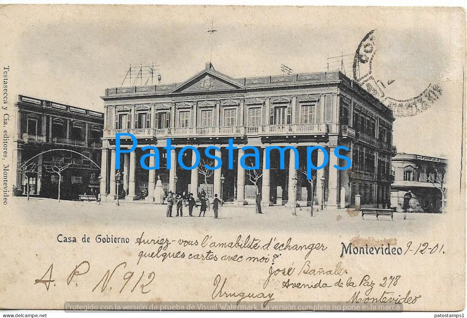 212126 URUGUAY MONTEVIDEO CASA DE GOBIERNO SPOTTED CIRCULATED TO BRAZIL POSTAL POSTCARD - Uruguay