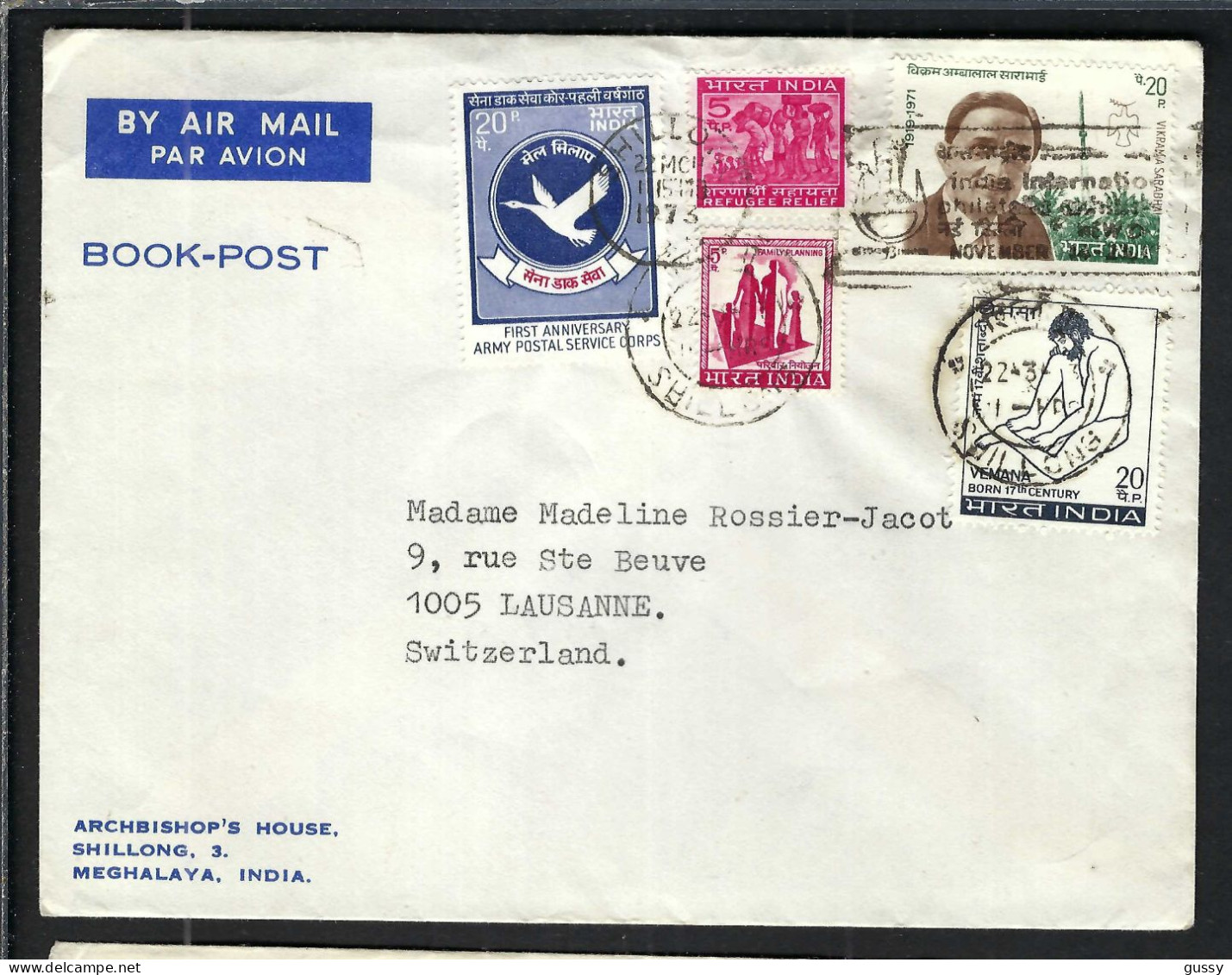 INDE P.A. Ca. 1970-80: LSC De Shillong Pour Lausanne (VD,Suisse) - Airmail