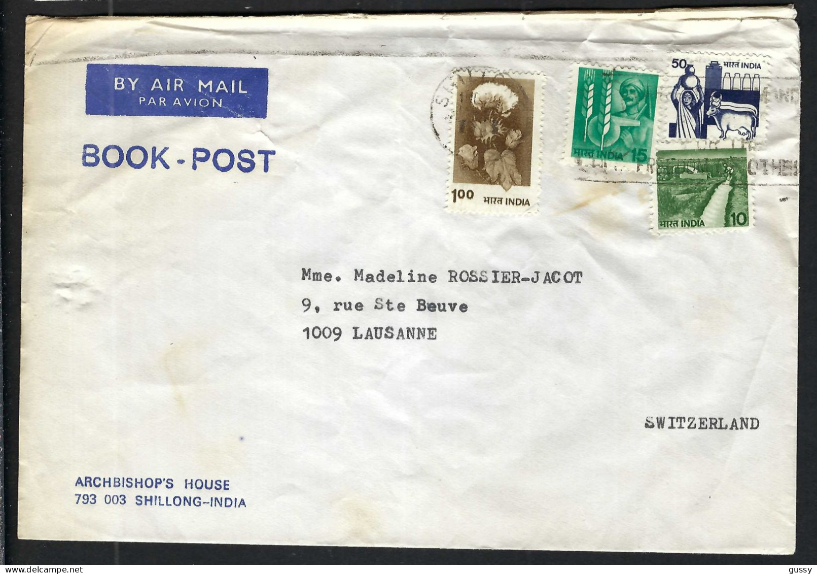 INDE P.A. Ca. 1970-80: LSC De Shillong Pour Lausanne (VD,Suisse) - Luchtpost