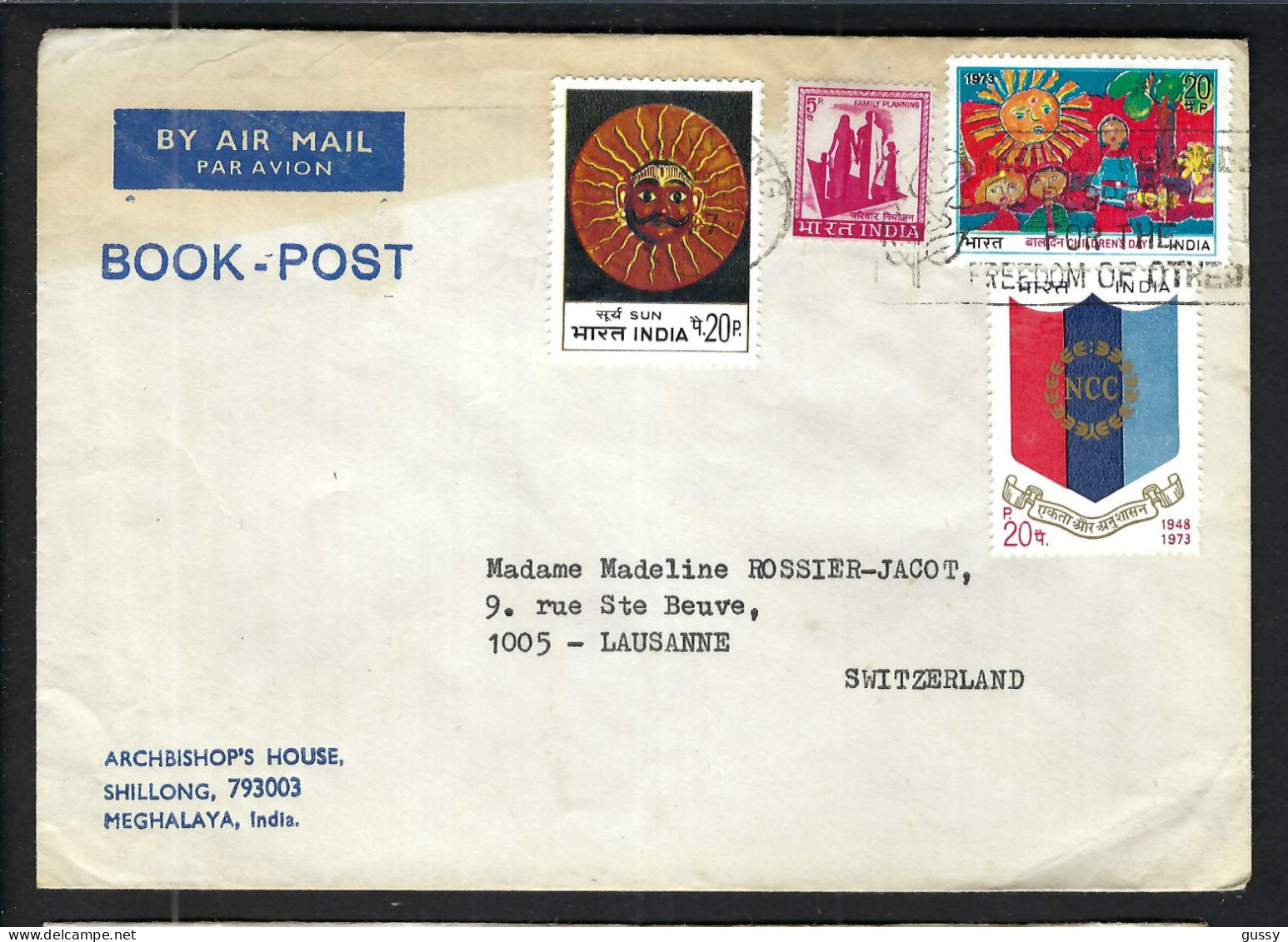 INDE P.A. Ca. 1970-80: LSC De Shillong Pour Lausanne (VD,Suisse) - Posta Aerea