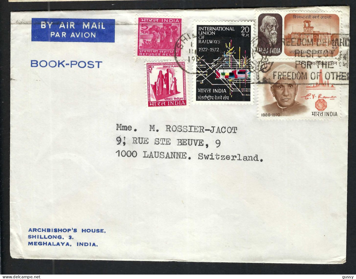 INDE P.A. Ca. 1970-80: LSC De Shillong Pour Lausanne (VD,Suisse) - Luftpost