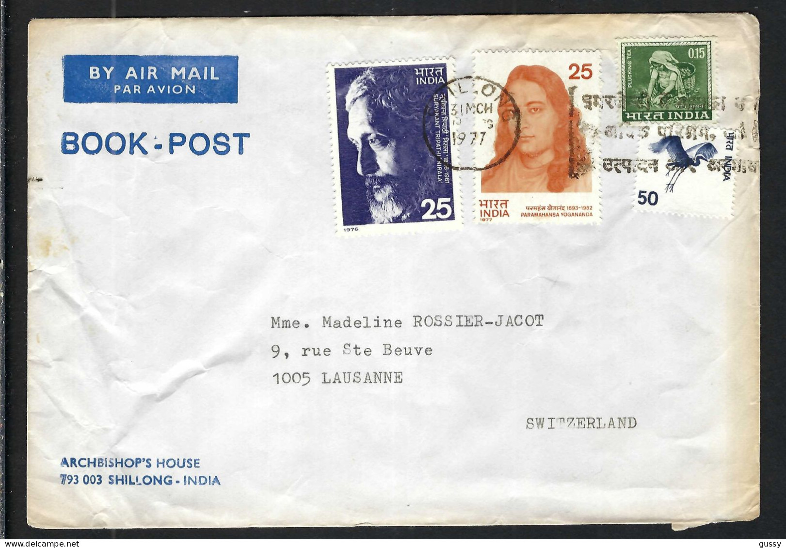 INDE P.A. Ca. 1970-80: LSC De Shillong Pour Lausanne (VD,Suisse) - Poste Aérienne