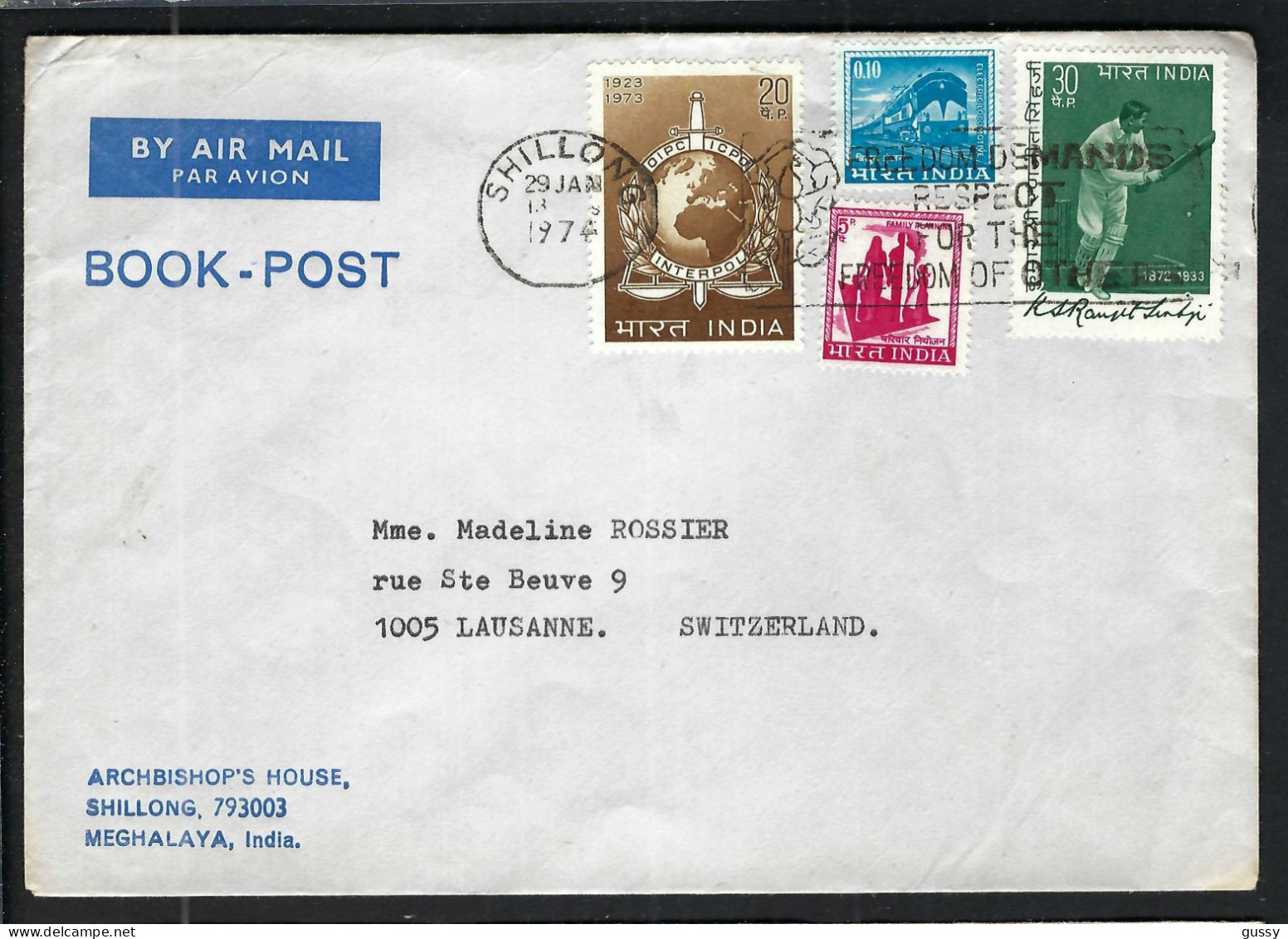 INDE P.A. Ca. 1970-80: LSC De Shillong Pour Lausanne (VD,Suisse) - Airmail