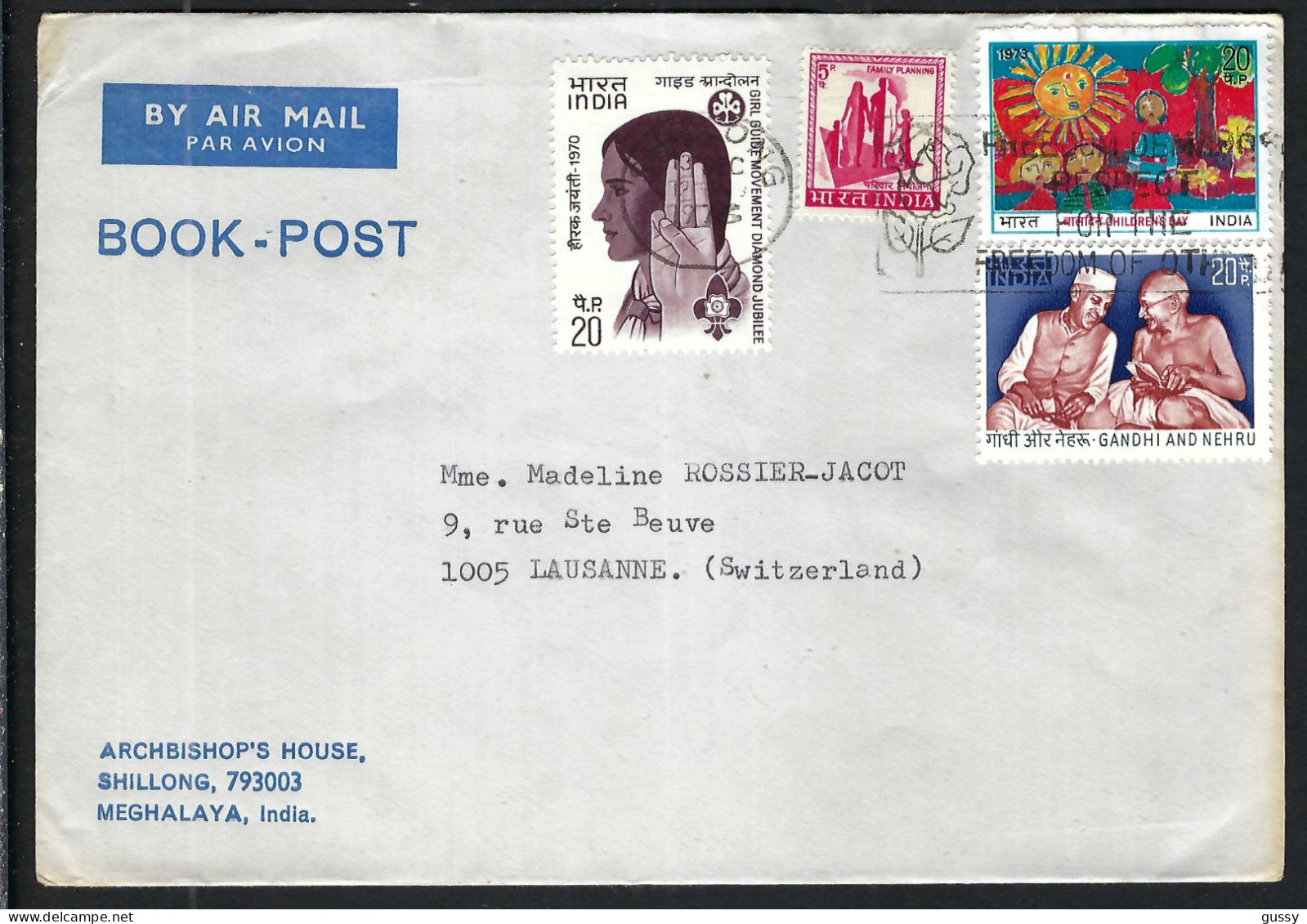 INDE P.A. Ca. 1970-80: LSC De Shillong Pour Lausanne (VD,Suisse) - Luchtpost