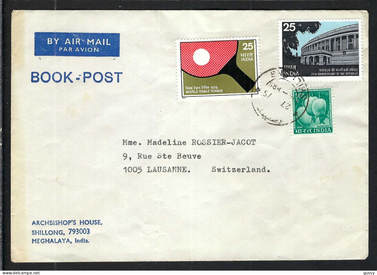 INDE P.A. Ca. 1970-80: LSC De Shillong Pour Lausanne (VD,Suisse) - Luftpost