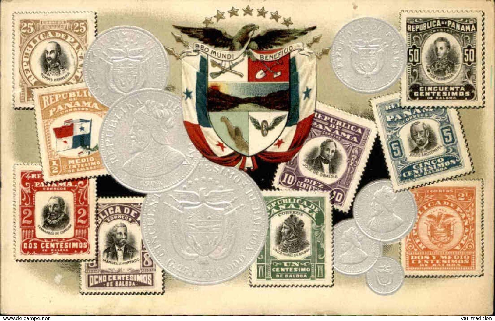 PHILATÉLIE - Carte Postale Représentant Des Timbres Poste Et Monnaies Du Panama - L 146537 - Timbres (représentations)