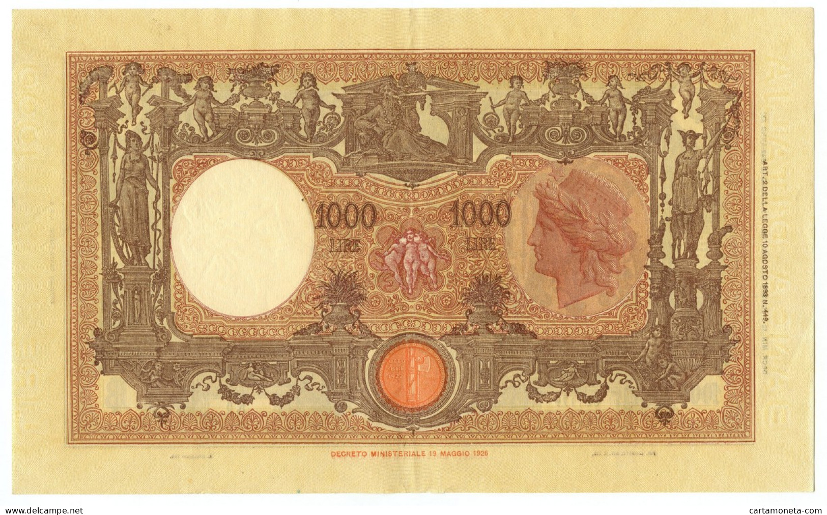 1000 LIRE BARBETTI GRANDE M TESTINA FASCIO II TIPO 12/12/1942 SPL- - Regno D'Italia – Autres