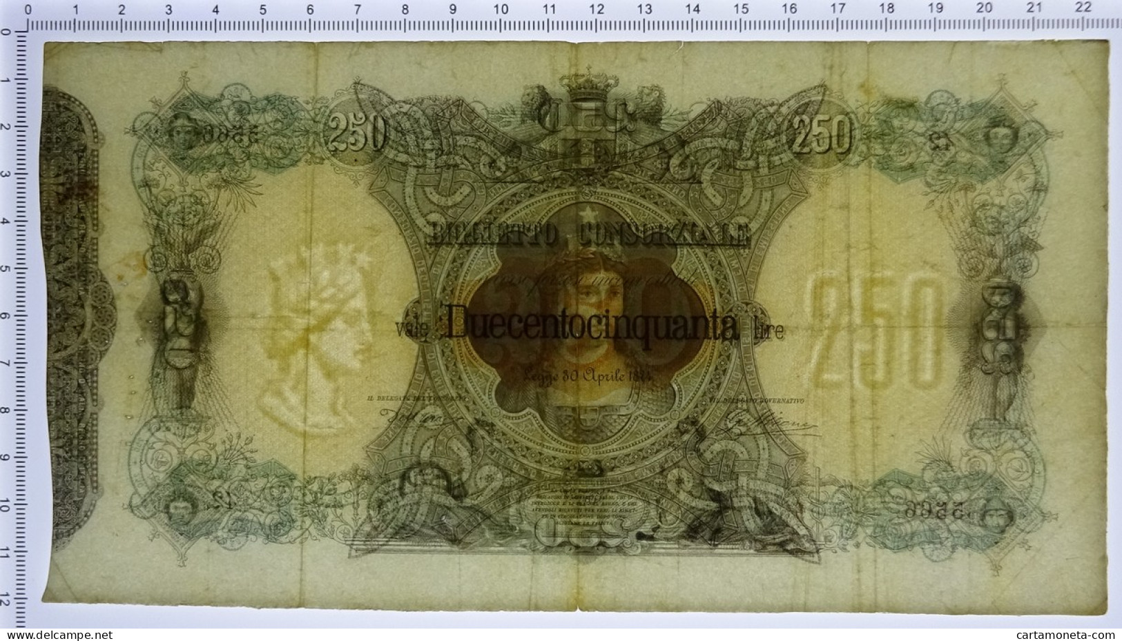 250 LIRE BIGLIETTO CONSORZIALE REGNO D'ITALIA 30/04/1874 BB/BB+ - Biglietti Consorziale