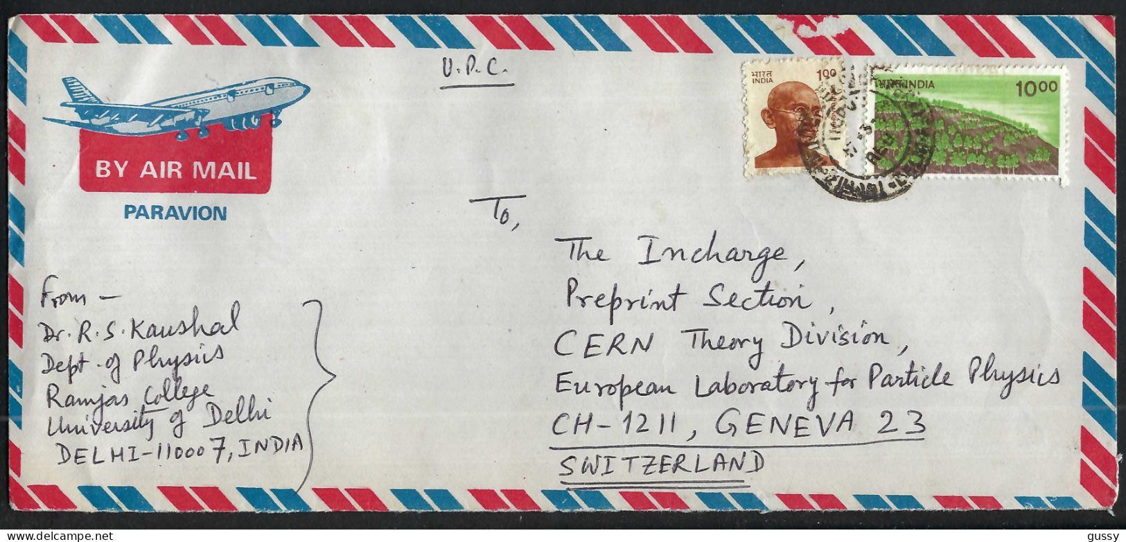 INDE P.A. Ca. 1970-80: LSC De Delhi Pour Le CERN à Genève (GE,Suisse) - Airmail