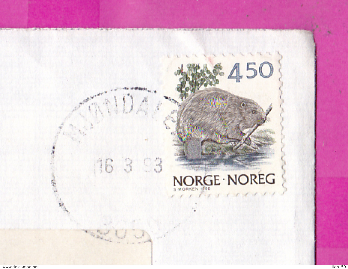 274774 / Norway Cover Par Avion Mjøndalen 1993 - 4,50 Kr Castor Fiber , IFFEC Int. Fereration Free Evangelical Churches - Lettres & Documents