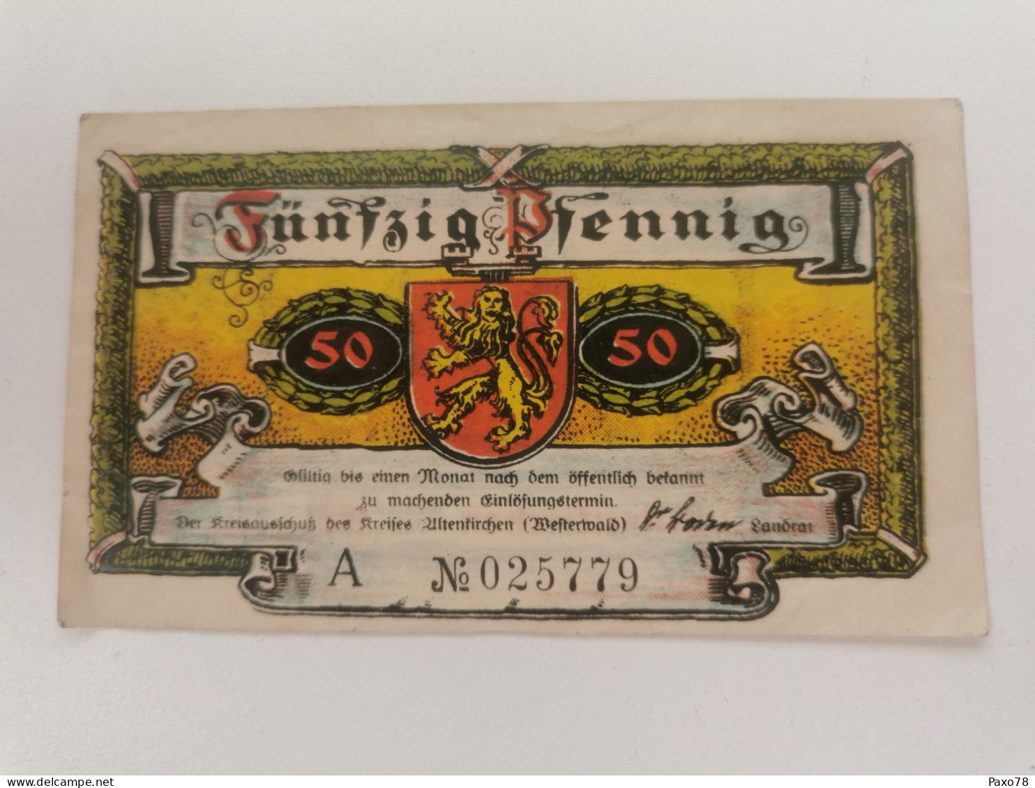 Notgeld, 50 Pfennig Stadt Altenkirchen 1921 - Non Classés