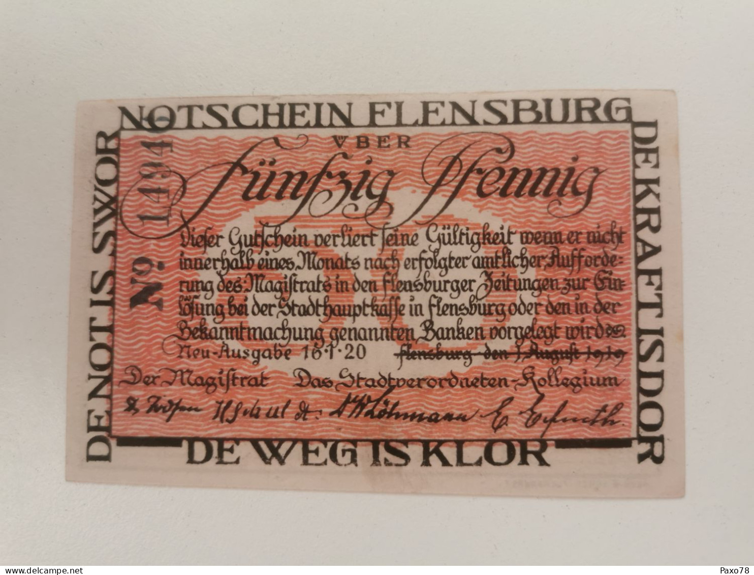 Notgeld, 50 Pfennig Stadt Neu-Ausgabe 1920 - Non Classés