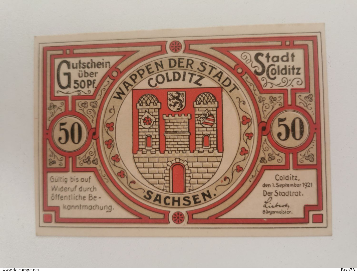 Notgeld, 50 Pfennig Stadt Colditz 1921 - Ohne Zuordnung