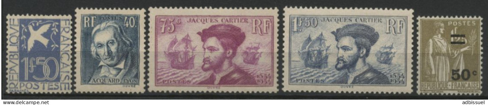 1934 ANNEE COMPLETE NEUVE SANS CHARNIERE ** (MNH) Cote 444 € N° 294 à 298. TB - ....-1939