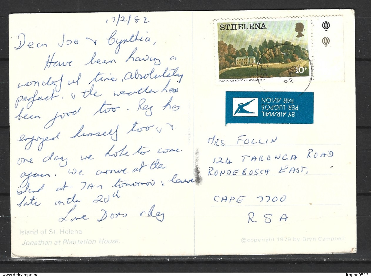 SAINTE-HELENE. Carte Postale écrite En 1982. Plantation House/Tortue. - St. Helena