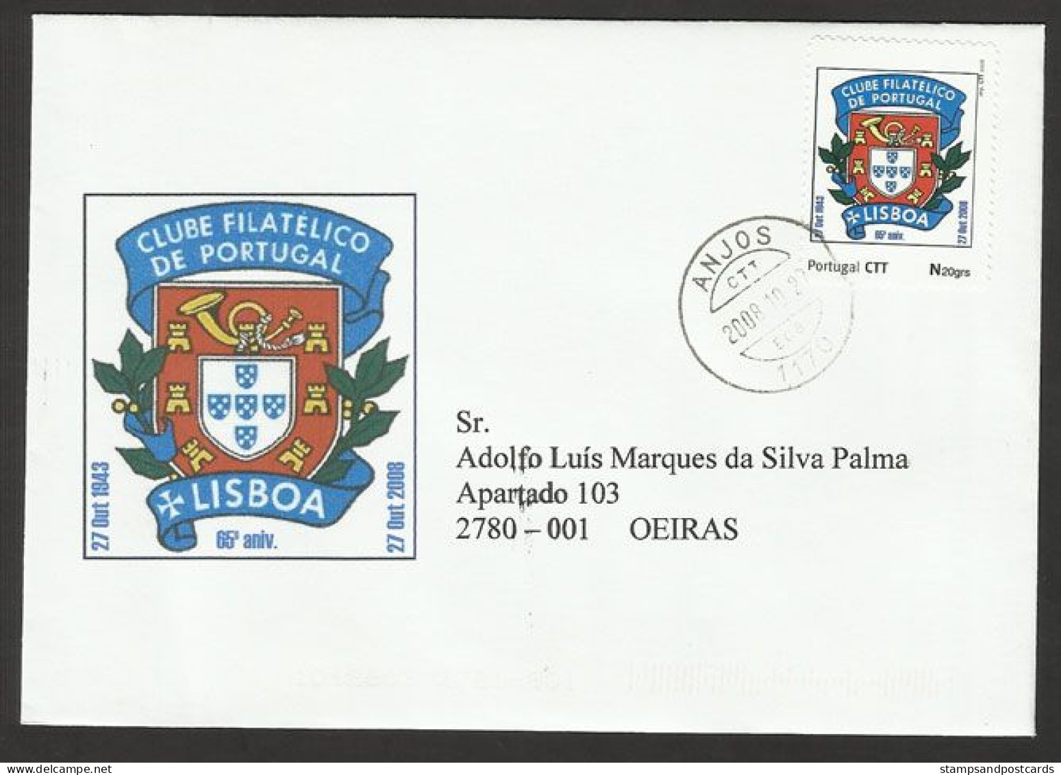 Portugal Lettre Avec Timbre Personnalisé Club Philatelique 2008 Portugal Personalized Stamp Cover Philatelic Club - Covers & Documents