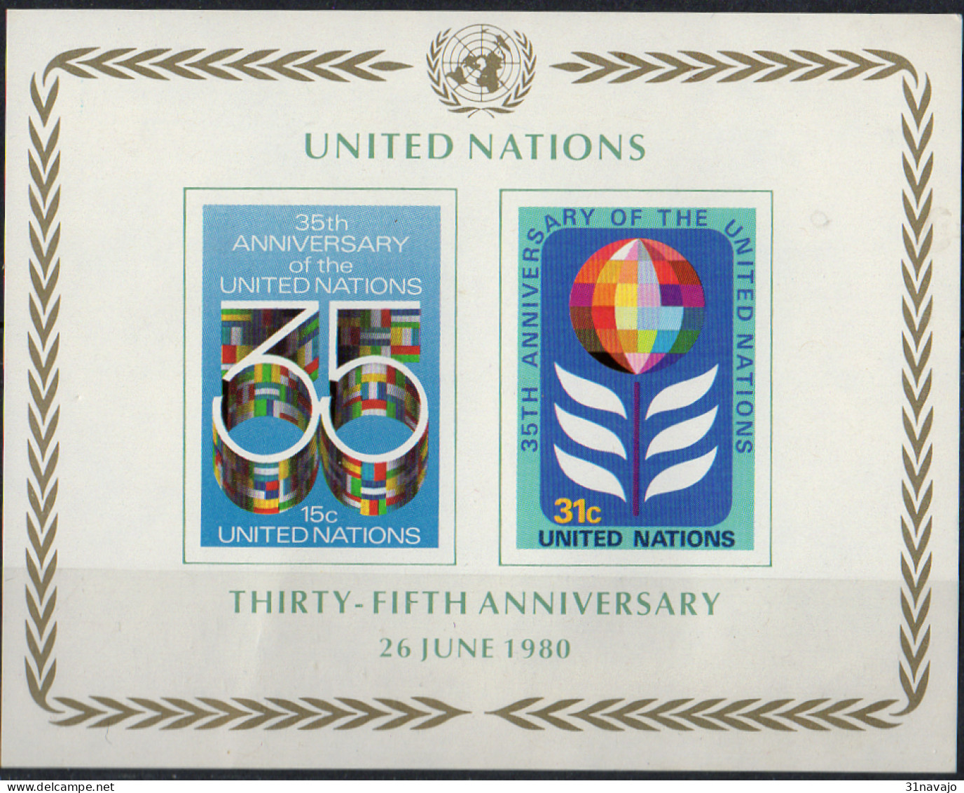 NATIONS UNIES (New York) - 35e Anniversaire Des Nations Unies Feuillet - Hojas Y Bloques