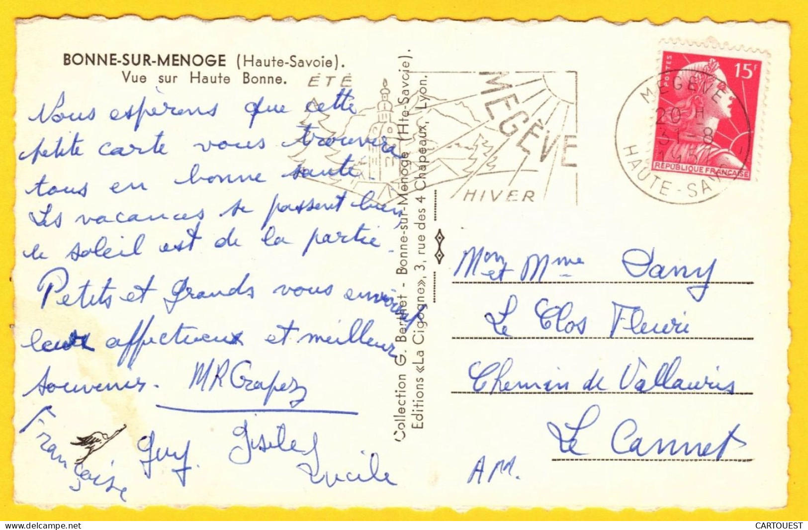 CPSM BONNE Sur MENOGE Vue Sur Haute Bonne - 1957 Oblitération MEGEVE + Flamme - Bonne