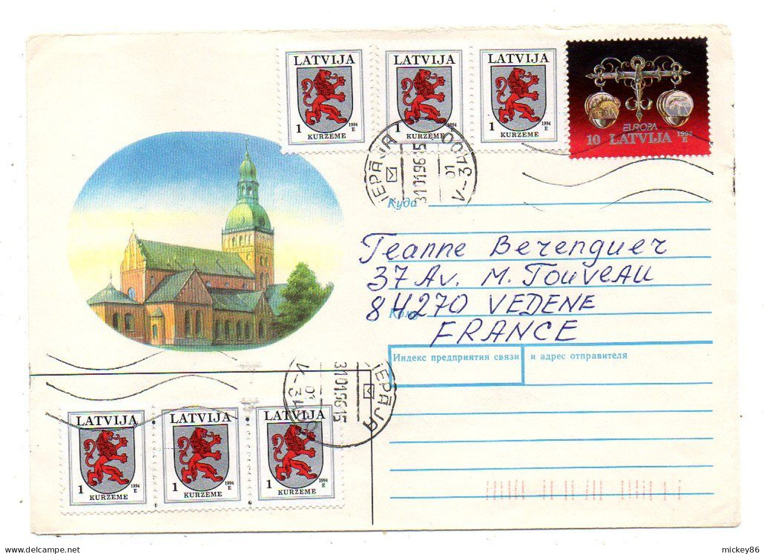 Lettonie---1996 --LIEPAJA  Pour VEDENE --84  (France)-- Timbres Divers Dont  Blasons ......cachet - Letonia