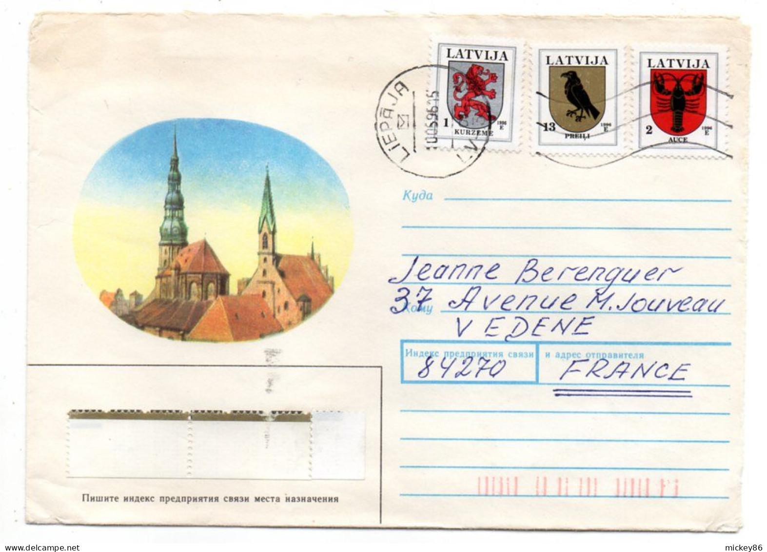 Lettonie---1996 --LIEPAJA  Pour VEDENE --84  (France)-- Timbres Divers   Blasons ......cachet - Letonia