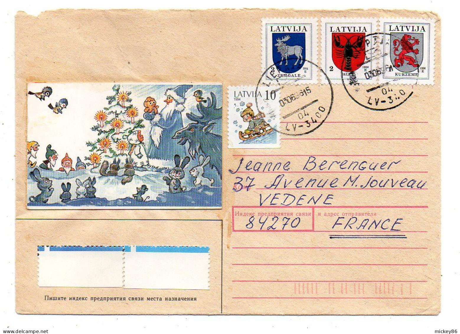 Lettonie---1996 --LIEPAJA  Pour VEDENE --84  (France)-- Timbres Divers  Dont  Blasons ......cachet - Letonia