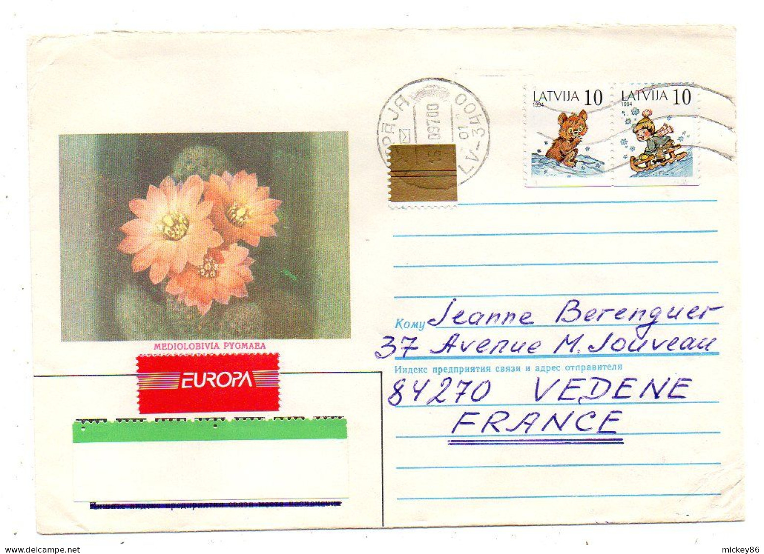 Lettonie---1997 --LIEPAJA  Pour VEDENE --84  (France)-- Timbres Divers Ourson,luge ......cachet - Lettonie