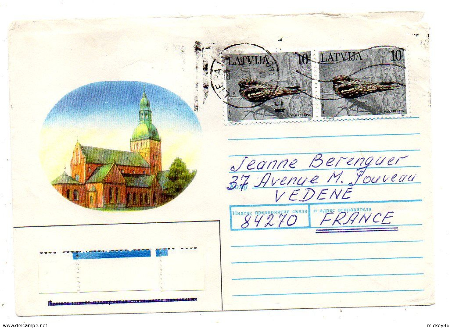 Lettonie---1997 --LIEPAJA  Pour VEDENE --84  (France)-- Timbres Oiseau  ......cachet - Lettland