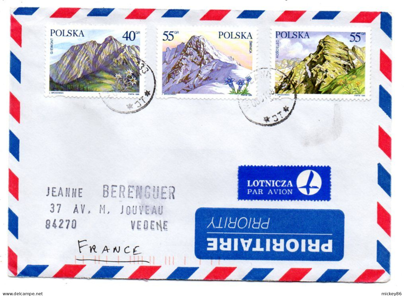 Pologne---1996 --Pologne  Pour VEDENE --84  (France)-- Timbres Divers  Montagnes   ......cachet - Covers & Documents