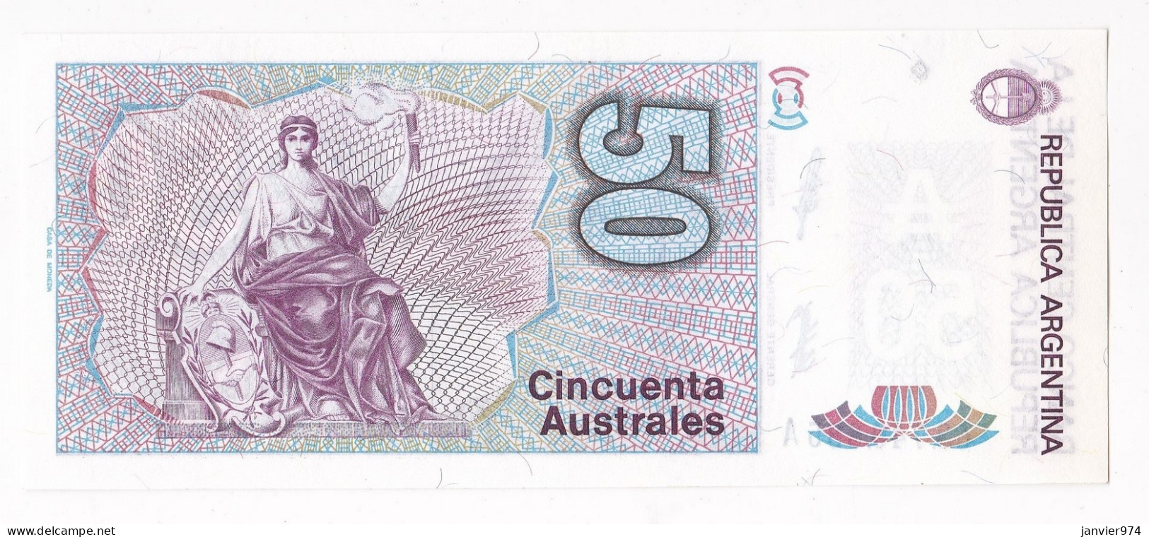 Argentine 50 Australes 1988 Bartolome Mitre. N° 63.740.885 A. UNC  - Argentina