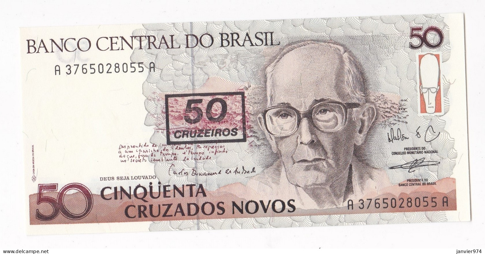 Brésil 50 Cruzeiros Novos , N° A 3765028055 A, UNC - Brésil