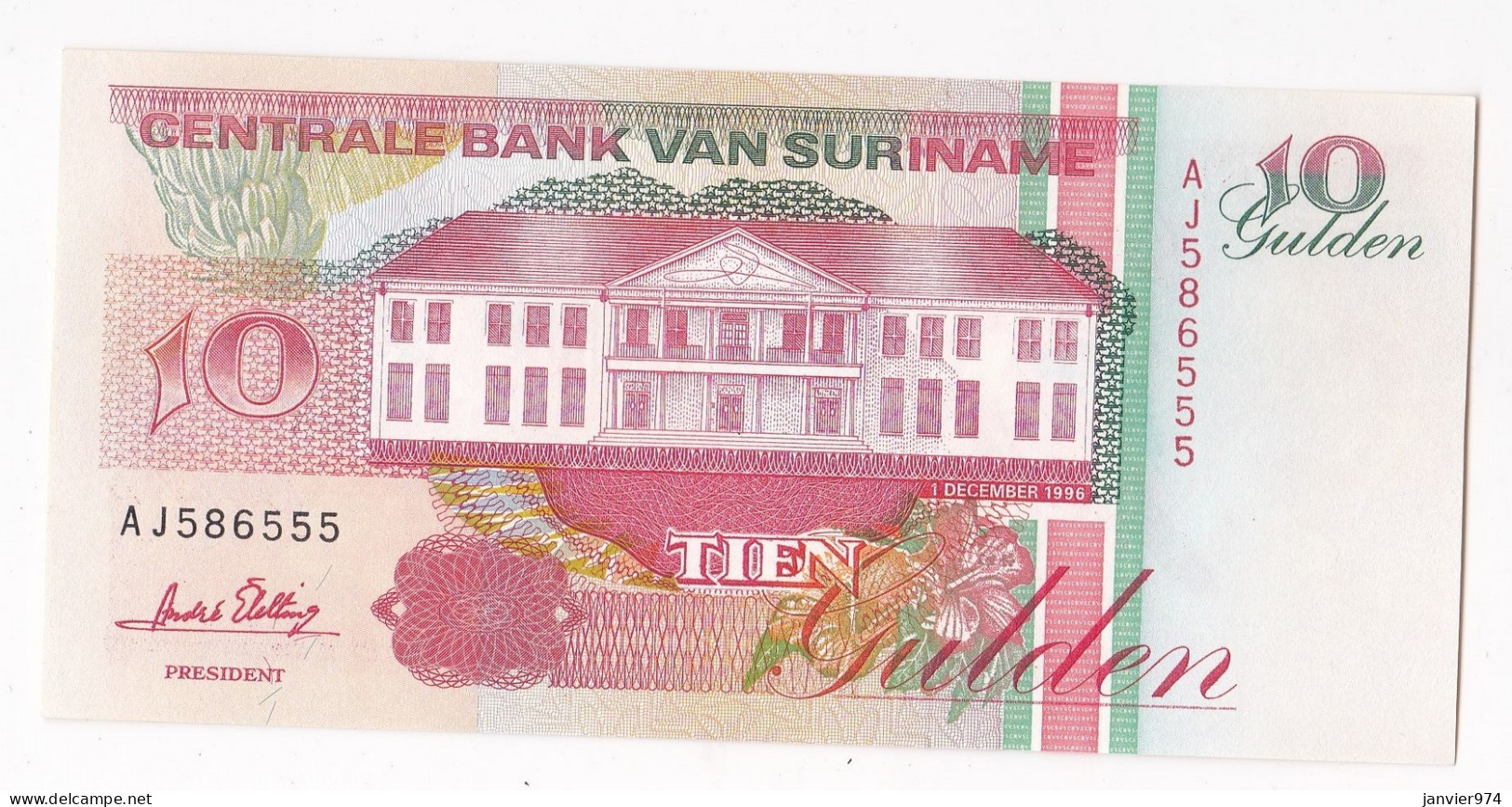 Suriname 10 Gulden 1996 , N° AJ 586555, UNC - Surinam