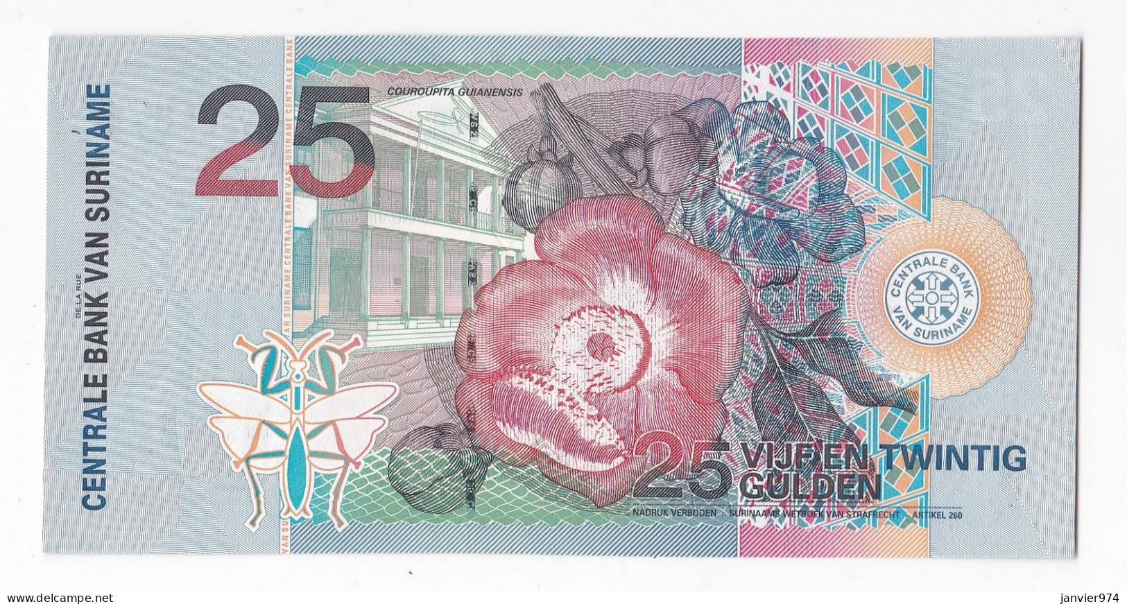 Suriname 25 Gulden 2000 , N° AY 626577, UNC - Surinam