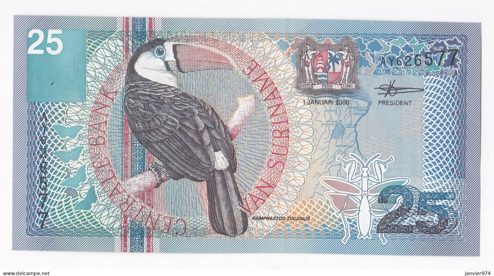 Suriname 25 Gulden 2000 , N° AY 626577, UNC - Surinam