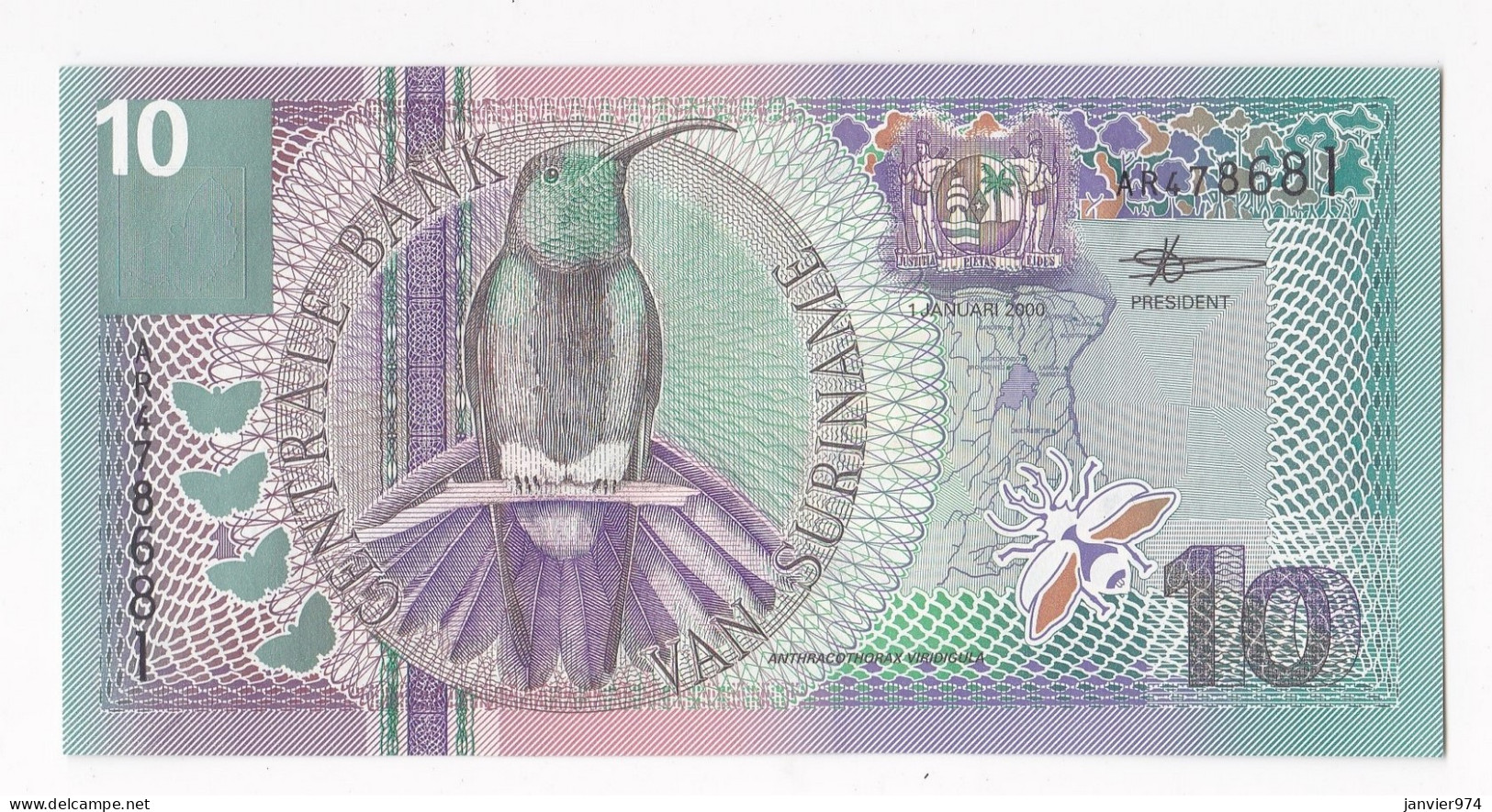 Suriname 10 Gulden 2000 , N° AR 478681, UNC - Suriname