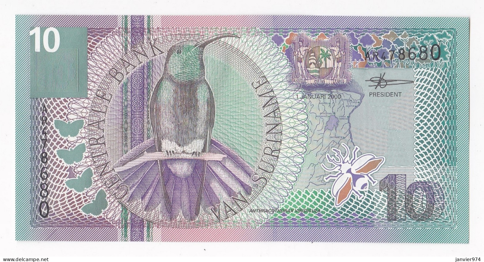 Suriname 10 Gulden 2000 , N° AR 478680, UNC - Suriname