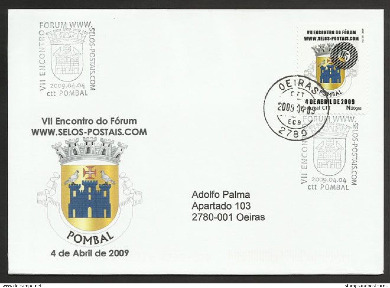 Portugal Lettre Avec Timbre Personnalisé Pombal Armoires 2009 Portugal Personalized Stamp Cover Coat Of Arms - Flammes & Oblitérations