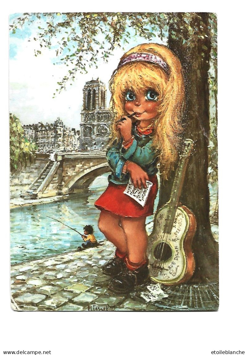 PARIS - La Muse - Dessin Michel Thomas - Fillette, Guitare, Quai De Seine, Musique, Partition - Notre Dame - Thomas