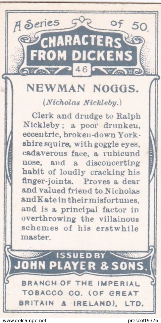 Characters From Dickens 1923 - Players Cigarette Cards - 46 Newman Noggs, Nicholas Nickleby - Player's